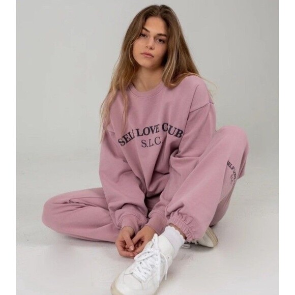 The Mayfair Group Self Love Club Cotton Crewneck Sweatshirt Pink One Size EUC!! - Picture 2 of 8